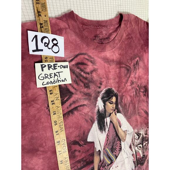 Vintage Native American Female Face The Mountain Tie Dye T Shirt X-Large Red - Picture 3 of 9